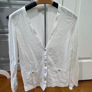 Jones New York Sport White Eyelet Cardigan Sweater, Size S